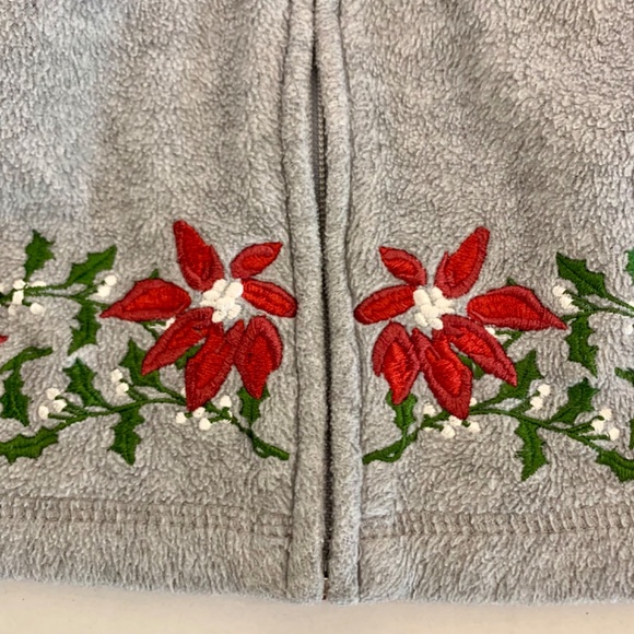 Christmas Embroidered Holly Granny cottagecore fleece jacket cardigan red gray - Picture 2 of 11